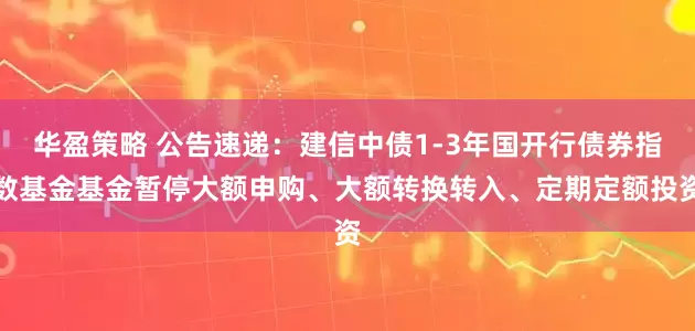 华盈策略 公告速递：建信中债1-3年国开行债券指数基金基金暂停大额申购、大额转换转入、定期定额投资